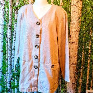 Vintage 1980s Avon Style Rayon / Flax (linen) blend shirt jacket w shoulder pads